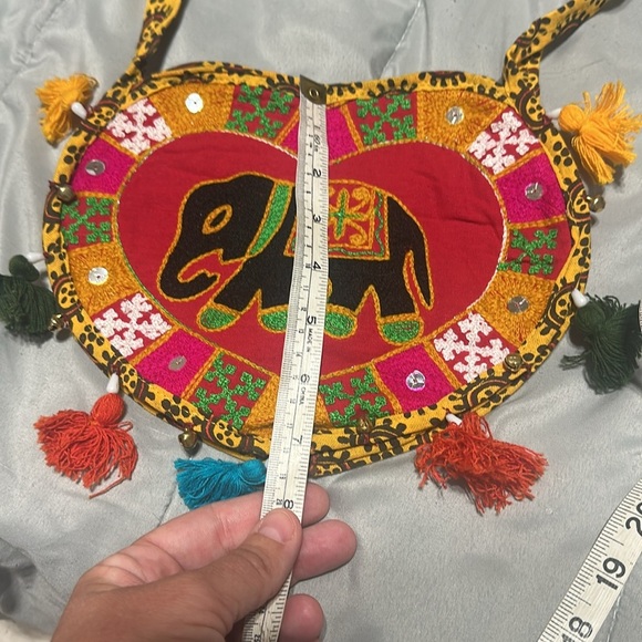 Eclectic Elephant Crossbody Sling bag colorful embroidered tassels bells unique - Picture 5 of 10